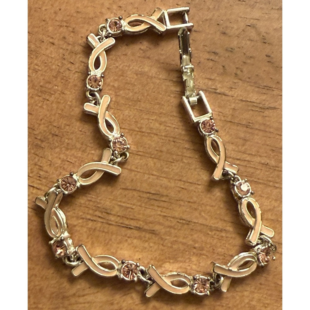 Avon Pink Ribbon Breast Cancer Awareness Tennis Bracelet Crystals Enamel